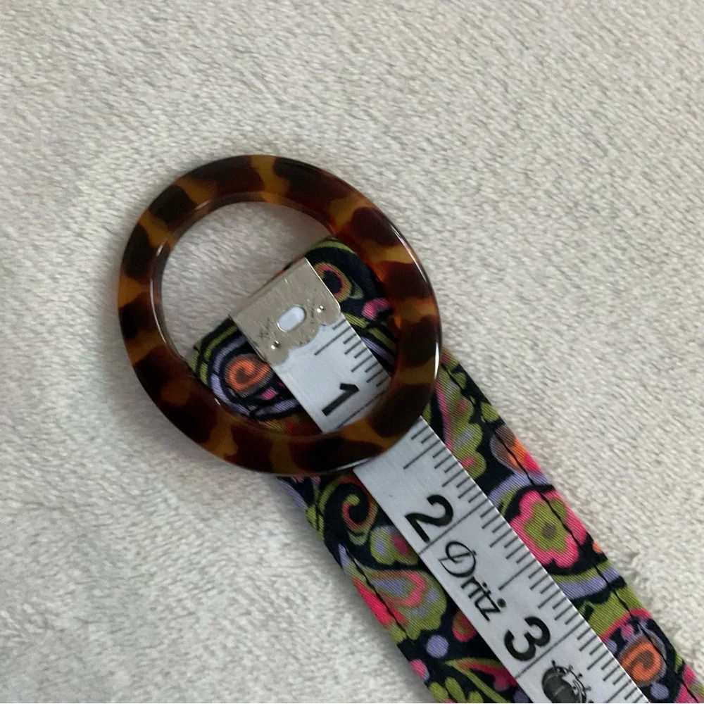 Talbots Paisley Cotton Ribbon Belt Oval Faux Tortoiseshell Buckle M